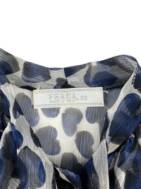 Prada Spring 2000 Blue Hearts Print Silk Chiffon Blouse