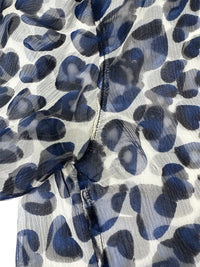 Prada Spring 2000 Blue Hearts Print Silk Chiffon Blouse