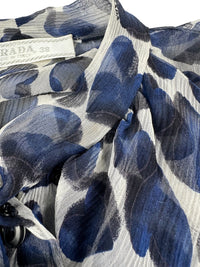 Prada Spring 2000 Blue Hearts Print Silk Chiffon Blouse