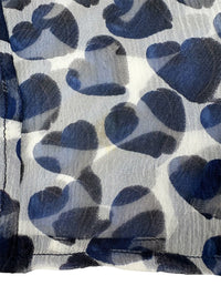 Prada Spring 2000 Blue Hearts Print Silk Chiffon Blouse