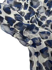 Prada Spring 2000 Blue Hearts Print Silk Chiffon Blouse