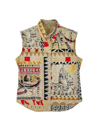 Prada Spring 2004 Milan Postcard Print Cotton Sleeveless Top | Vintage 2000s